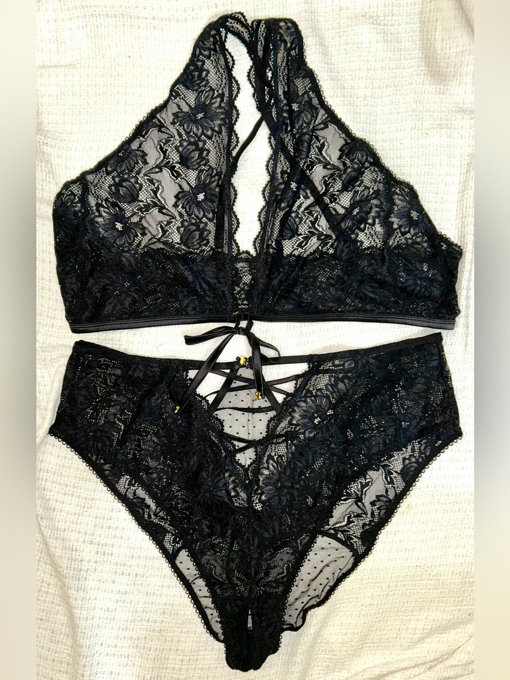 Black Halter Lace Bralette & Bikini Set